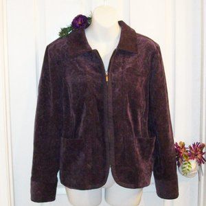 CHICO'S Sz 1 (M) (8-10 ) Amethyst Purple Floral Pattern Corduroy Jacket Zip Up